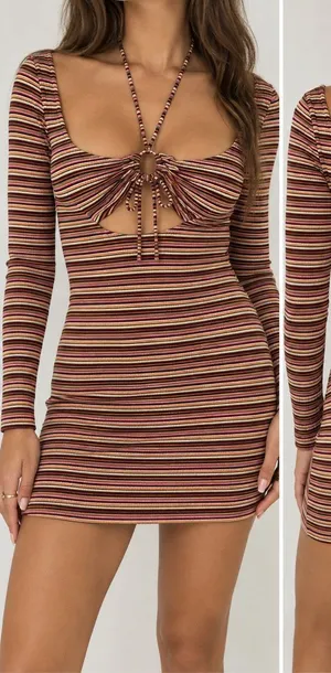 Princess Polly Size 8 Striped Cutout Mini Dress Halter Y2K 70s Boho thumbnail 1