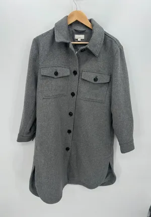 LOFT Womens Heather gray Wool Blend Long Coat Size S‎ Pocket Winter Warm NWT thumbnail 1