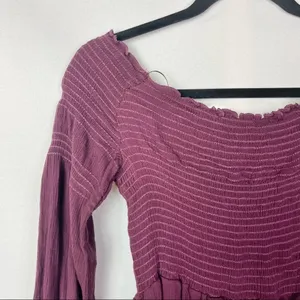 Altar'd State Maroon Red Smocked Off the Shoulder‎ Long Sleeve Mini Dress L thumbnail 3