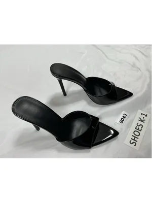 Womans New Slip On Stiletto Mules 10 Black Pointed Open Toe thumbnail 2