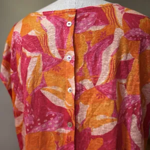 Cynthia Rowley Women's 100% Linen Botanical Floral Top Blouse Cottage Boho Sz L thumbnail 6
