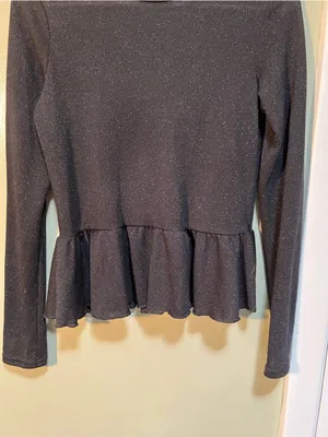 Divided Women's Size Small Peplum Top Black Sparkle Ribbed Long Sleeve Stretch thumbnail 4