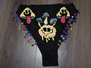 iHeartRaves womens Sequin Mushroom High Waisted Rave Bottoms Colorful Jewel Fringe Festival thumbnail 1