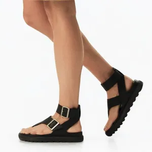 Sorel Roaming T-Strap Buckle Sandals Size 5.5 Black Leather Strappy Rugged Sole thumbnail 2
