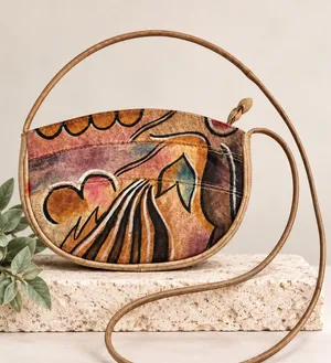 Magnifique Vintage Abstract Hand Painted Genuine Leather Half Moon Crossbody Bag thumbnail 1