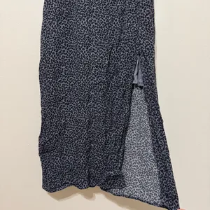 Abercrombie & Fitch Square-neck Midi Dress Size Small Tall Navy Leopard Print thumbnail 6