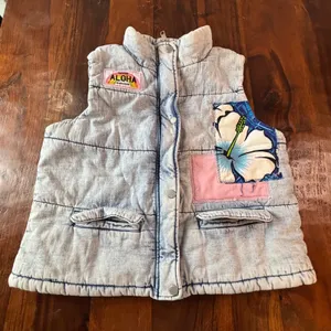 Marc New York Jeans Acid Wash Denim Puffer Vest Hawaiian Aloha Graphic‎ Small thumbnail 1