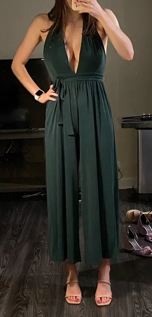 Urban Outfitters Halter Plunge Green Jumpsuit thumbnail 1