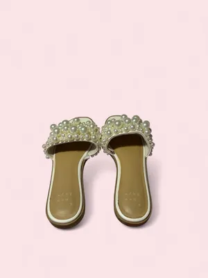 a new day Pearl-Embellished Cream Slide Sandals thumbnail 4