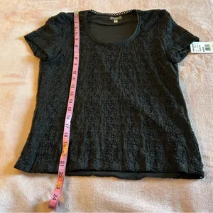Biyaycda vintage dead stock black lace short sleeve top lined career size M thumbnail 12