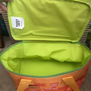 Trader Joe's Insulated Mini Tote Bag Lunch Cooler Orange Green Foldable NWT thumbnail 6