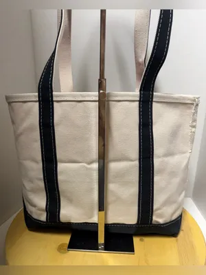 L.L. Bean Off White Boat and Tote Custom Cotton Canvas Bag Black Long Handles thumbnail 4