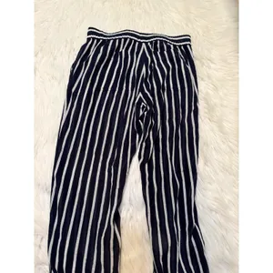 Womens Pull On Pant Navy Blue White Stripes Elastic Waist Lightweight Semi-Sheer thumbnail 7