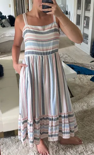 Corley Striped Sleeveless Maxi Dress in White and Pastel Stripes thumbnail 1
