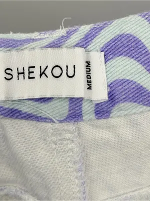 SHEKOU Psychedelic Swirl Wide Leg Jeans Medium‎ Purple Blue Y2K Satin thumbnail 9