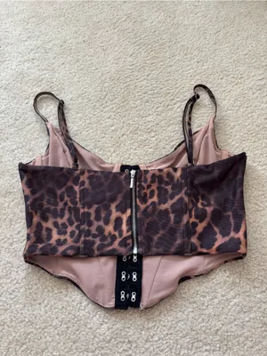 White Fox Boutique Brown Leopard Print Corset Tank Top thumbnail 3