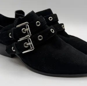Rebecca Minkoff Black Suede Buckle Ankle Booties Pointed Toe Women’s 7M thumbnail 1