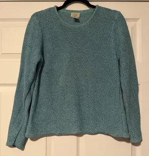 LL L.L. Bean Knit Sweater Chunky Teal Fisherman Grandma New England Coastal Knit thumbnail 1