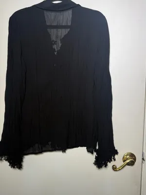 Claudia Richard Black Floral Appliqué Long Sleeve Blouse XL thumbnail 8
