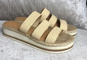 Universal Threads Beige 3 Textile Strap Platform Wedge Sandals 9.5 Espadrille thumbnail 1