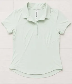 Lululemon Short Sleeve Polo Shirt Light Green Quick Dry Reflective Sz 10 Golf thumbnail 1