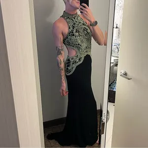 Sherri Hill 50153 Black/Green Beaded Prom Dress thumbnail 4