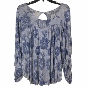 Free People Blue Grey Floral Boho Peasant Top thumbnail 8