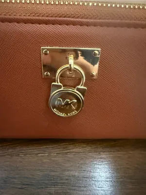 Michael Kors Saffiano Zip Wallet in Cognac Brown with Gold Hardware thumbnail 2