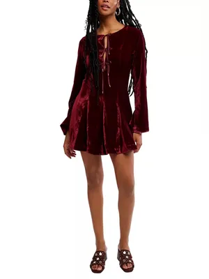 Free People Linney Velvet Minidress in Cabernet Burgundy‎ thumbnail 11