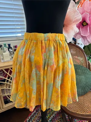 NWT Free People Sunny Goldenrod Tie Dye Pleat Garden Cottage Brunch Mini Skirt thumbnail 1