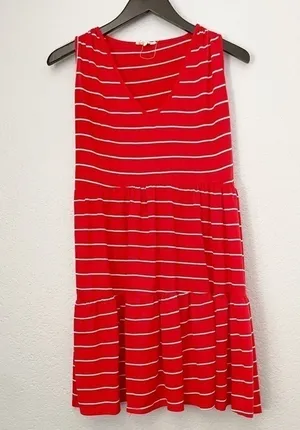 SEE YOU MONDAY Striped Tiered Knit Red White Dress Medium thumbnail 1