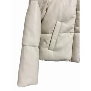 Abercrombie & Fitch Mini Puffer Vegan Leather Jacket Cream Women's Size‎ Small thumbnail 7