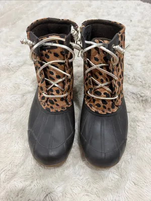 Sperry Leopard Print Saltwater Lace Up Duck Boots Woman’s Size 7 thumbnail 2