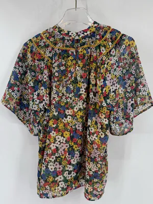 Ann Taylor yellow and blue ditsy floral print blouse size small thumbnail 2