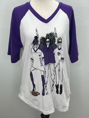 Gameday Gear 4 Her Womens K-State Wildcats Rhinestone V-Neck Raglan Shirt Small thumbnail 1