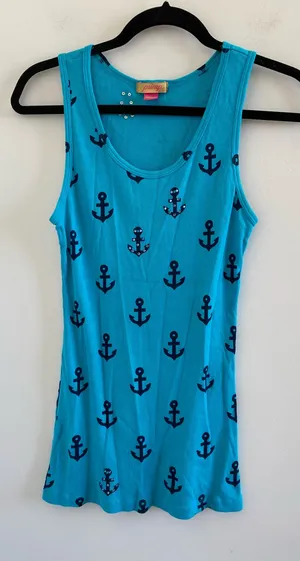 Primp Y2K Blue Rhinestone Anchor Tank Top Size Medium thumbnail 1