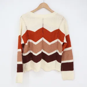 FCT Sweater Womens XL Multi Chevron Stripe Pointelle Knit Excellent thumbnail 4