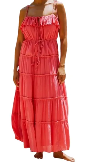 NWT Anthropologie Tiered Ruffle Maxi Dress Pink Size Small Boho Flowy Resortwear thumbnail 1