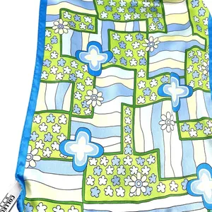 Collection XIIX Fun Mod Geo Blue Green Floral 100% Silk Scarf LTD 10X50 thumbnail 2