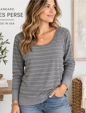 Standard James Perse Sweatshirt Size 1 S Gray Stripe Supima Cotton Made USA thumbnail 1