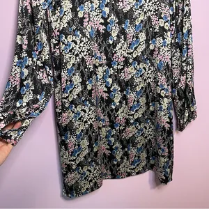 Vintage Express Slip Dress Long Sleeves Black Blue Ditsy Floral Y2K Large thumbnail 7