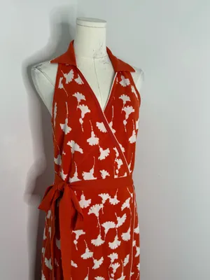 Diane von Furstenberg for Target Sweater Wrap Maxi Dress Size Large Orange White thumbnail 5