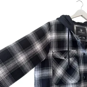 Volcom Hooded Black White Checkered Cotton Blend Ski Snowboard SZ XL # 2518 thumbnail 4