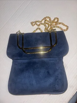 Sheldon Original..Vintage Navy Blue Suede With Gold Toned Crossbody Chain thumbnail 5