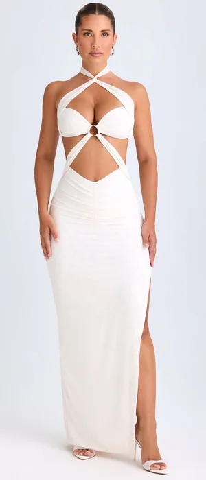 Oh Polly Kalyani White Cut Out Ruched Halter Maxi Dress NWT Size XS‎ thumbnail 1