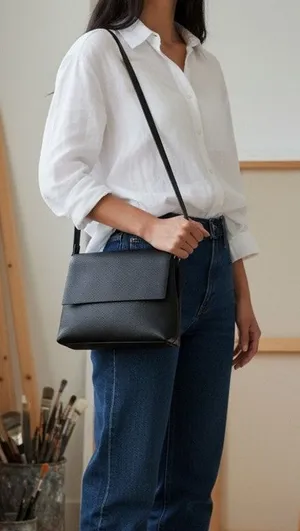 BRAND NEW ~ Small Black Textured Leather ? Cross Body Purse Shoulder Bag thumbnail 1