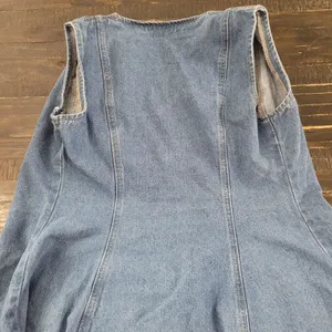SHEIN Blue Denim Mini Dress Sleeveless Gold Button Womens Medium 6 thumbnail 4
