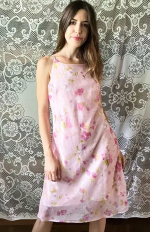 Vintage 90s Studio Y Sheer Slip Lined Floral Cottagecore Fairycore MIDI Dress thumbnail 1