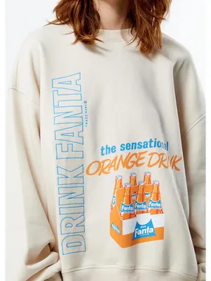PacSun x Fanta Crew Neck Oversized Fleece Sweatshirt Sand NWT Small thumbnail 1