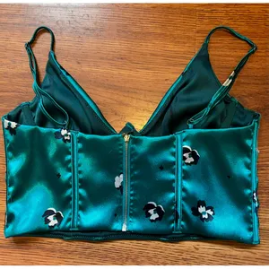 White Fox Boutique Satin Corset Crop Top Teal Floral Bustier Camisole Y2K Chic thumbnail 6